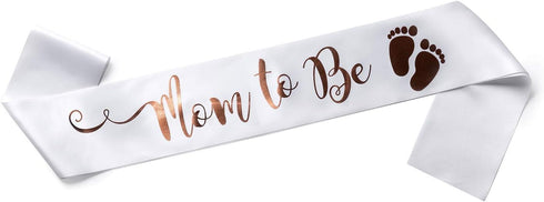OLILLY Perfect White and Rose Gold Mom to Be Sash - Enjoy Your Baby Shower (White and Rose Gold)...
