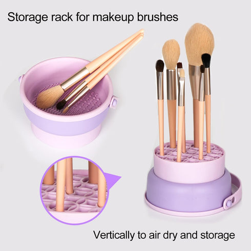 Makeup Brush Cleaning Mat, 3 in 1 Silicone Makeup Brush Cleaner Bowl with Drying Holder, Limpiador De Brochas De Maquillaje, Portable Cosmetic Bru...