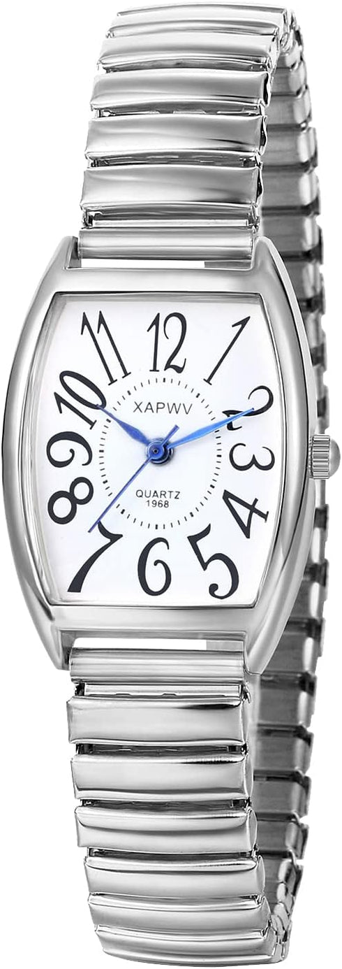 JewelryWe Women's Easy Reader Analog Watch Gold Silver Plated Elastic Band Wristwatch for Valentine’s Day...