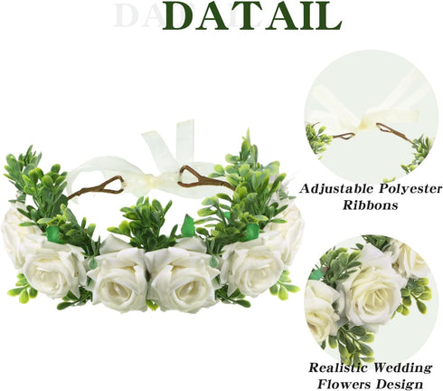 Dog Wedding Flower Collar Dog Wedding Attire Wreath Bow, for Weddings Flower Ring Pets Cats and Dog, Pet Photo Prop (Large, White, Elegant)...