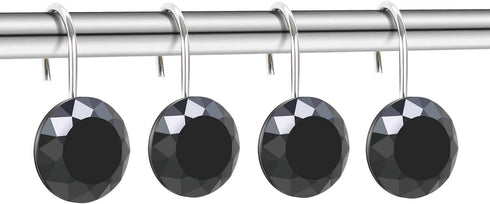 CHICTIE Black Shower Curtain Hooks Rings Crystal,Diamond Decorative Shower Curtain Hooks,Set of 12 Stainless Steel Rust-Proof Round Rhinestones Sh...