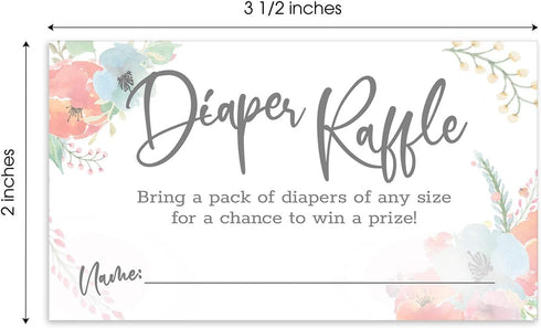 Canopy Street Pastel Watercolor Floral Diaper Raffle Tickets / 50 Baby Shower Sprinkle Game Drawing Cards / 2" x 3.5" Gender Reveal Party Activity...