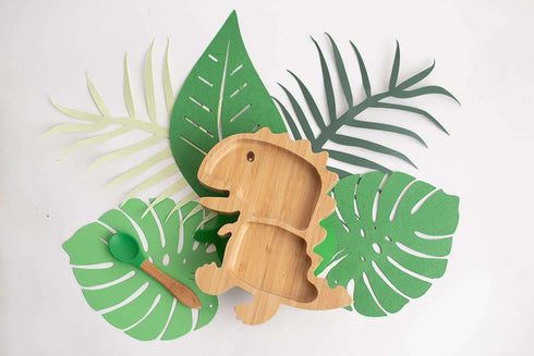 Bamboo baby Plate SET BOX with Suction Sustainable and Safe: Baby plate with Spoon for dinner Eco-Friendly BPA Free (dinosaur)...