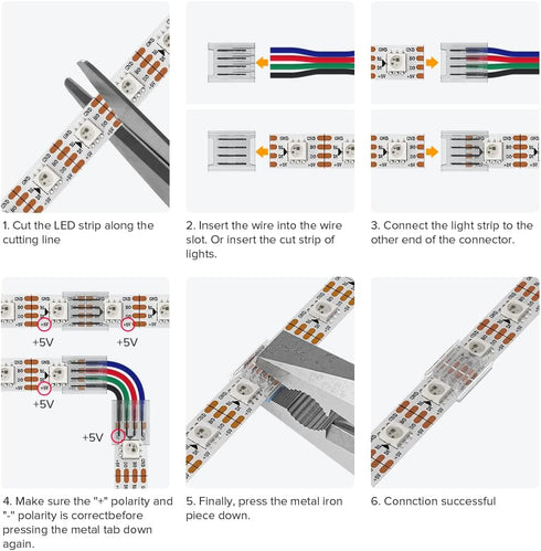 BTF-LIGHTING 4 Pin 10mm 0.39in Width Transparent Connector Kit 8pcs Corner Connector 4pcs Gapless Solderless Connector 4pcs 5.9in Long 22AWG Exten...