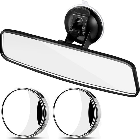 Anti-Glare Universal Rear View Mirrors - with Adjustable Large Suction Cup, Come with 2 pcs 360° Wide Blind Spot Mirrors with ABS Housing for Cars...