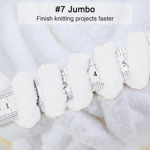 Chenille Chunky Yarn Super Bulky Soft Thick Fluffy Jumbo Giant Washable Polyester Big Yarn DIY for Arm Knit Blanket Cushion Bed Sofa Home Decor,Wh...