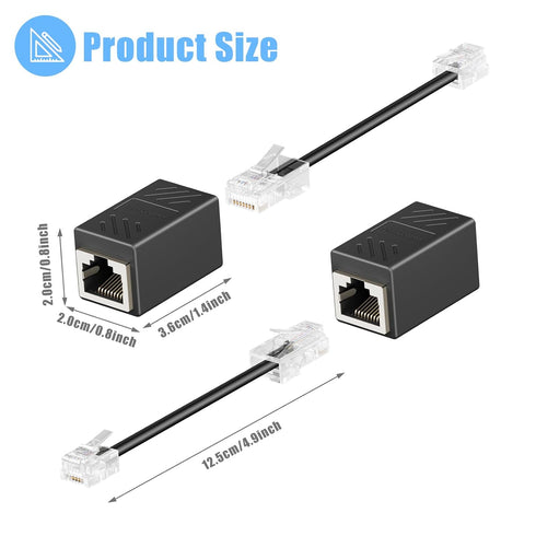 RJ45 to RJ11 Adapter, 2 Pack Phone Jack to Ethernet Adapter, Black Phone Line to Ethernet Adapter, RJ45 Female to RJ11 Male Ethernet to Phone Line...