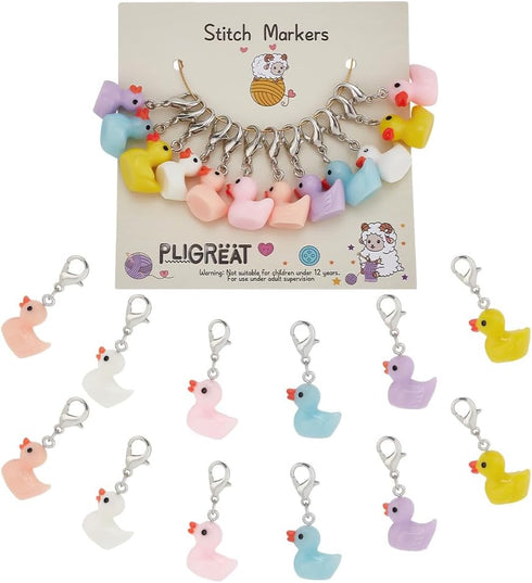 PLIGREAT 12 Pcs Colorful Duck Stitch Markers Cute 3D Swimming Duck Crochet Stitch Marker Charms with Removable Lobster Clasp Locking Knitting Mark...