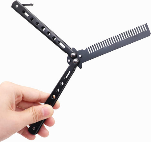 WAYDA Butterfly Knife, Trainer Martial Arts Practice Tool Steel Metal Folding Knife Comb Unsharpened Blade, Training Knife for Practicing Flipping...