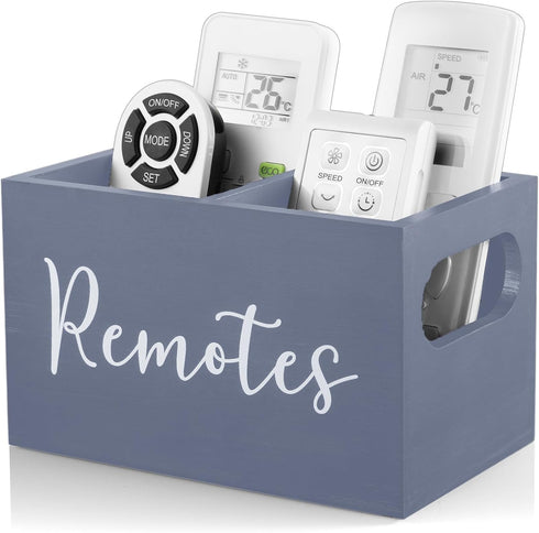 Remote Control Holder, TV Remote Holder with 2 Slots, Remote Organizer Caddy for Table, Wooden Remote Box for Nightstand, Gray...