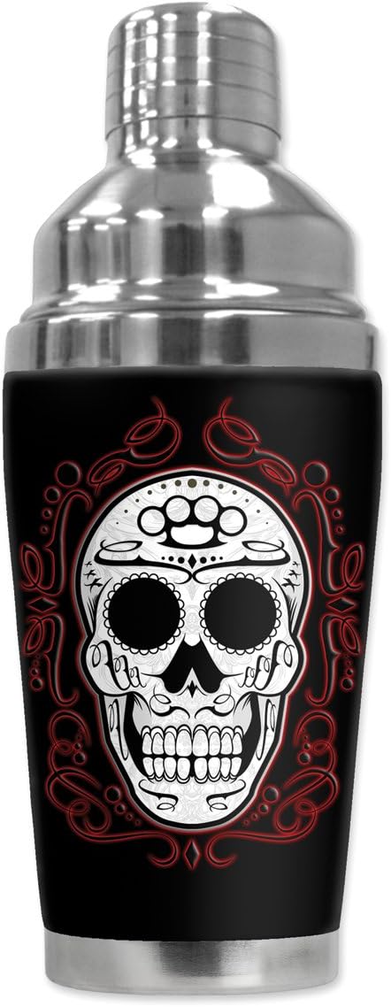 Mugzie "Fancy Skull" Cocktail Shaker with Insulated Wetsuit Cover, 16 oz, Black...