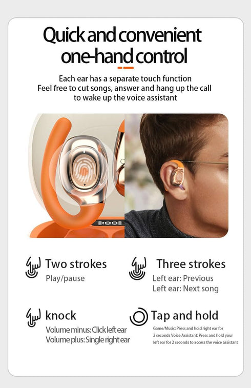 Wireless Ear Buds with Silicon Ear Loops,30hrs Playtime,Bluetooth 5.3 OWS Over Ear Sport Headphones with Hooks,3D HiFi Stereo,Microphone,siri Supp...