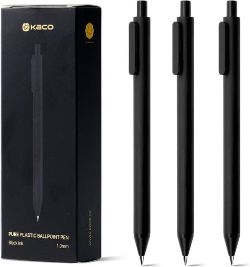 Kaco 10 Pieces Ballpoint Pens PURE, Black Ink, 1.0mm Medium Point, 10-Count Pack Pens Retractable Journaling Office Supplies...