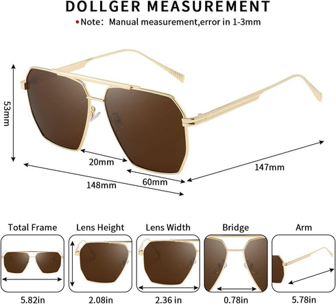 Dollger Oversized Square Sunglasses for Women Men Polarized Aviator Shades Retro Large Sun Glasses...