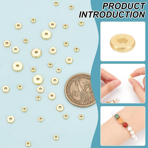 BENECREAT 60Pcs 3 Sizes Real 18K Gold Plated Brass Disc Spacer Beads, 4/6/8mm Gold Flat Round Jewelry Heishi Disc Spacer Beads for Bracelet Neckla...