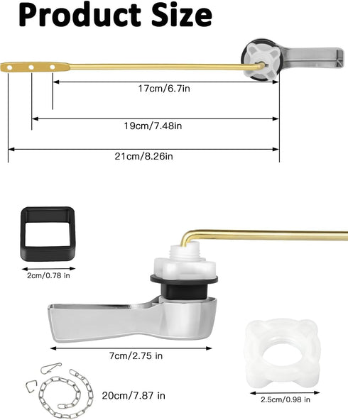 Toilet Handle Replacement Kit, Universal Toilet Flush Handle, Zinc Alloy Toilet Tank Trip Lever with H2 Brass Arm Front-Mount, Repair Kit Compatib...