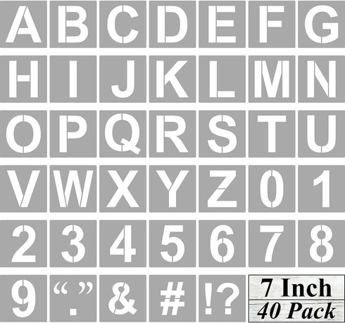 Alphabet Letter and Number Stencils 7 Inch - 40 Pack Large Letters and Numbers Stencil Templates with Signs for Painting on Wood, Reusable Number ...