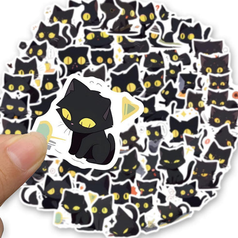 Black Cat Stickers Funny Cat Stickers-100PCS Cute Animal Sticker for Journaling Laptop Scrapbook Water Bottles Guitar Suitcase Phone Snowboard Wat...