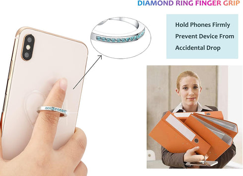 Transparent Heart Rhinestone Cell Phone Ring Holder Kickstand,Bling Bling Sparkle Pink Diamond Blue Diamond Clear Heart Cell Phone Finger Ring Gri...