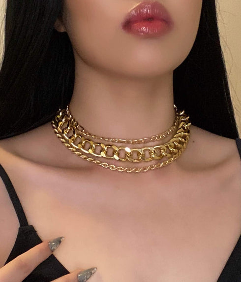 3Pcs Punk Cuban Link Chain Choker Necklace Twist Rope Necklace Chunky Figaro Chain Prom Party Festival Jewelry for Women and Girls...