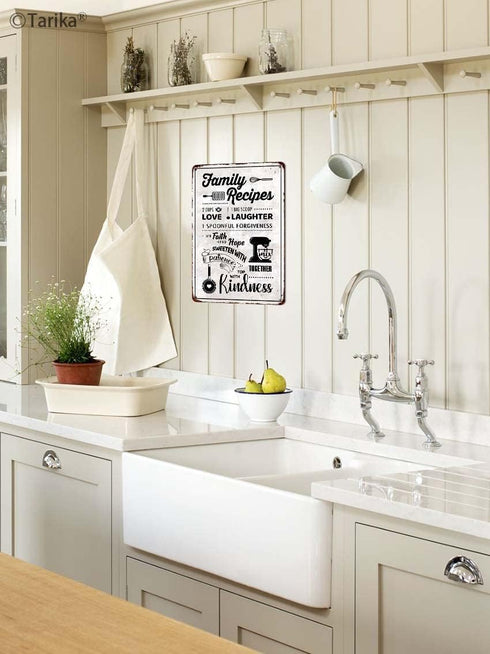 Family Recipes Love Laughter Forgiveness Faith Hope Patience Kindness White Background Metal Sign Home Kitchen Farmhouse Dinig Room Retro Art Wall...