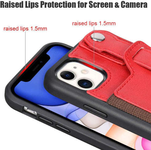TOOVREN for iPhone 11 Wallet Lanyard Case Protective Cover with PU Leather Card Holder Adjustable Detachable Phone Lanyard Stand Strap for iPhone ...