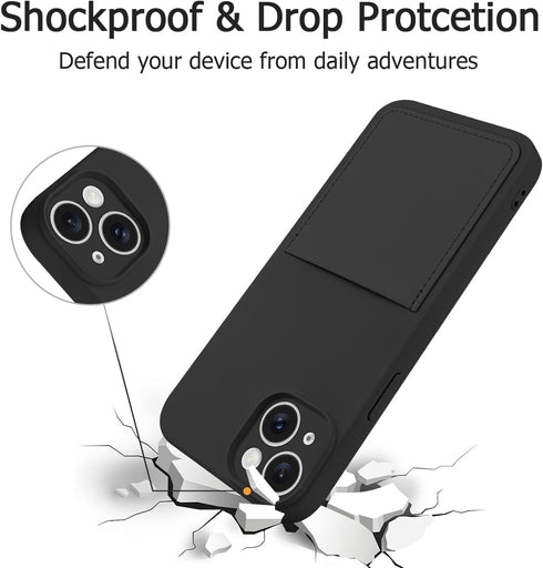for iPhone 15 Case with Card Holder Soft Liquid Silicone Credit Card ID Slot, Full Camera Scratchproof Shockproof Protective Cover iPhone 15 Walle...