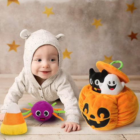 My First Halloween Pumpkin Toys Playset, 5ct Halloween Stuffed Pumpkin Plush Cat Spider Ghost Candy Corn for Baby Girls Boys, for Babies...