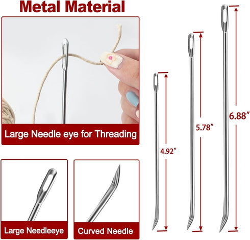 Meat Trussing Needles, Roasting Trussing Needles for Lacing Roast Turkey, Chicken, Pork Skin, Whole Hog, Lamb, and Rotisserie Pig; Two of Each Siz...