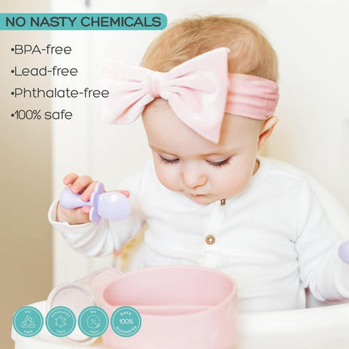 Grabease Baby & Toddler Utensils - Baby Forks for Self Feeding - BPA-Free & Phthalate-Free - 1 Set, Blush Toddler Fork & Self Feeding Spoon...