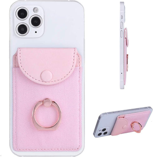 Credit Card Holder for Back of Phone with Ring Stand Stick on Phone Wallet Ultra-Slim Self Adhesive RFID Blocking Ring Pocket Wallet(Finger Ring P...