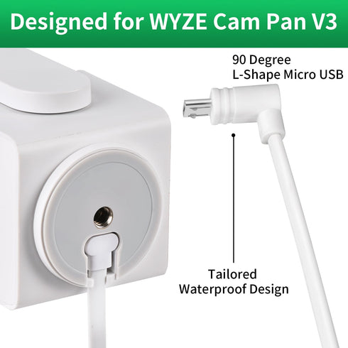 2Pack 25FT/7.5M Power Extension Cable Compatible with WYZE Cam Pan V3, 90 Degree Micro USB Extension Charging Cable for Your WYZE Cam Pan V3 Conti...
