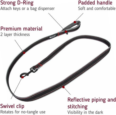 Leashboss 6ft Dog Leash | Ultra Comfort Double-Thick Soft Padded Handle | Reflective Leash for Large Dogs, Medium Dogs | Heavy Duty Leash for Larg...
