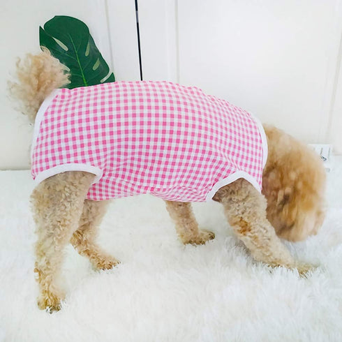 Dog’s Recovery Suit Post Surgery Shirt for Puppy, Wound Protective Clothes for Little Animals(pink white plaid-xs)...