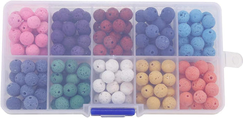 200pcs Round Lava Rock Beads Bulk,Crafts Loose Volcanic Rock Chakra Beads Lava Bead Kit for Making Essential Oil Diffuser Jewelry, Necklaces, Brac...