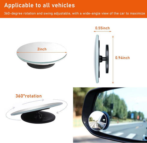 2 Pack Blind Spot Mirrors, 2'' Round Shape Waterproof HD Frameless Glass with Wide Angle, Self-Adhesive Adjustable Rear View Convex Mirrors Suitab...