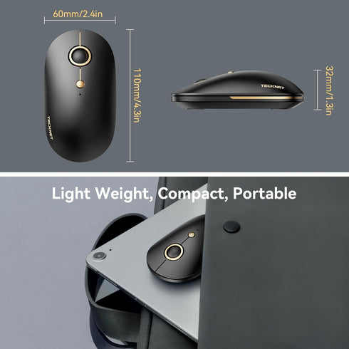 TECKNET Wireless Bluetooth Mouse, 3 Mode(Dual Bluetooth+2.4Ghz) Silent Computer Mouse Bluetooth Compatible with Chromebook MacBook Pro Air, Ambide...