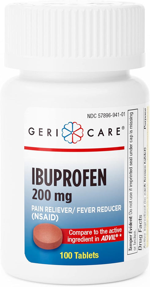 GeriCare Ibuprofen 200mg, Pain Reliever, Fever Reducer, Relieves Body Aches, 100 Count (Pack of 1)...