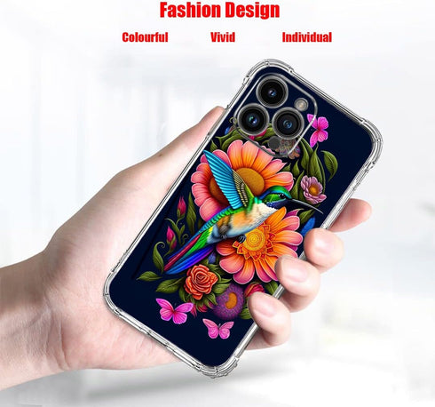 Case for iPhone 12 Pro Max,Hummingbird Butterfly Flowers Drop Protection Shockproof Case TPU Full Body Protective Scratch-Resistant Cover for iPho...