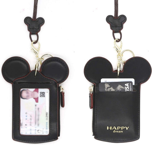 ID Holder With Lanyard Badge Holder,PU Leather newchic Cute Animal Shape neck wallet for Women(Black)...