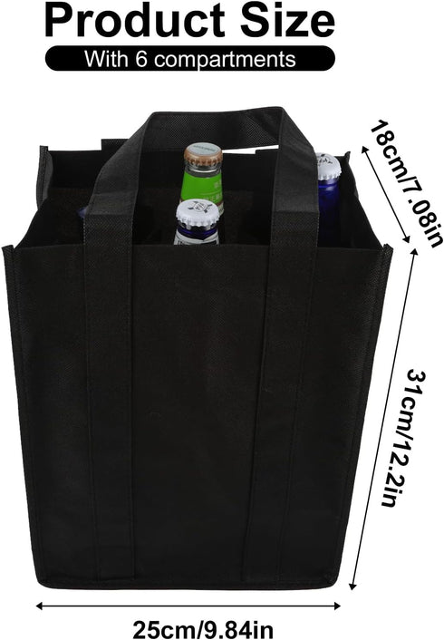 6 Bottle Wine Carrier Tote, Non-Woven Wine Bags Reusable Wine Travel Bag Portable Carrier Wine Bottle Holder Bag Wine Gift Bag with Carry Handle f...