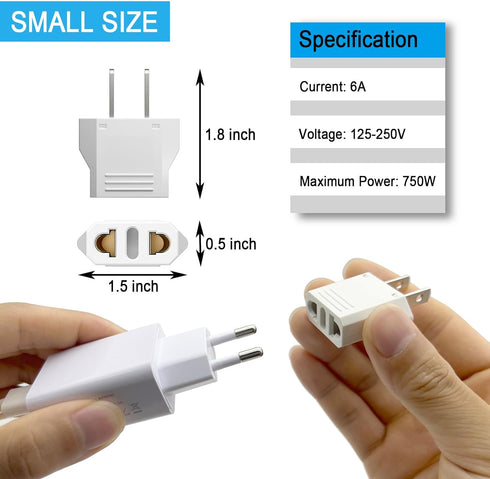 6 Pack European to US Plug Adapter, Plug Adapter European to American, EU to US Plug Adapter, 220v to 110v Adapter Plug for Travel, Europe to Amer...
