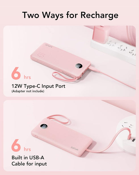 VRURC Portable Charger 10000mAh, Slim LED Display Power Bank, 5 Output 2 Input Cell Phone Battery Pack, Built-in Micro & USB C Cables Phone Charge...