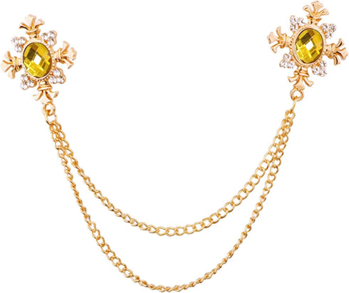 Elegant Cross With Hanging Chain Brooch Gold Silver Plated Oval Crystal Rhinestone Corsage Tassel Chain Suit Jacket Brooch Pin for Men Husband Gif...