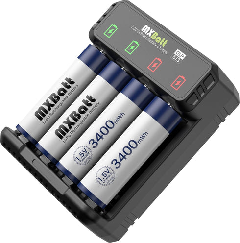 Rechargeable AA Batteries 1.5V 3400mWh High Capacity ?AA Lithium Rechargeable Batteries 4 Packs with 2H Fast Smart Charger 1500 Cycles...