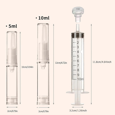 4PCS Airless Pump Bottles Set with 10ml Syringes - 5ml + 10ml Empty Refillable Cosmetic Airless Pump Jars - Travel-Size Portable Vacuum Pump Bottl...