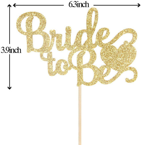 Bride to Be Cake Topper with Heart - Gold Glitter Wedding Bachelorette Party Decoration Supplies Future Mrs Party Cake Decor...