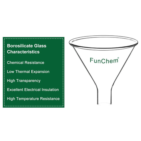 Glass Powder Funnel, Short Stem Funnel with Heavy Wall Borosilicate Glass and a Top Diameter of 100 mm...