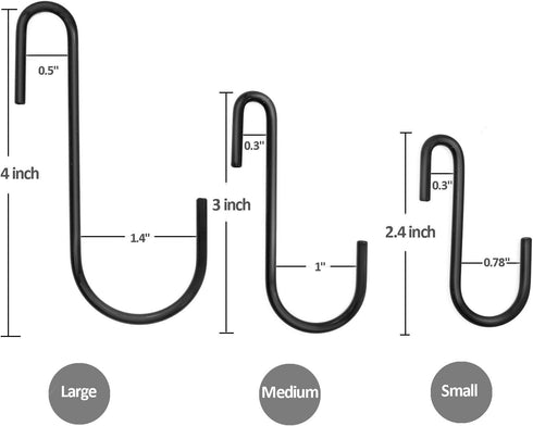 18 Pack S Hooks Pot Hooks for Rack Hanging Pans Pots Utensils Clothes Bags Towels Plants - 3 Sizes (Black)...