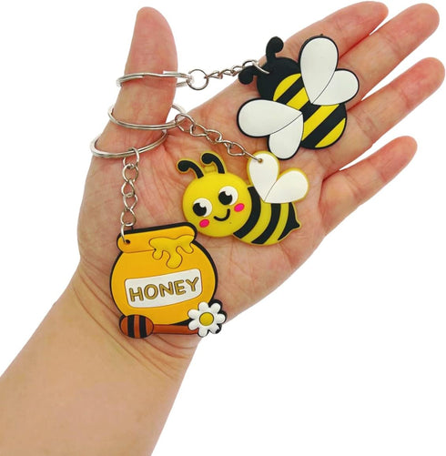 JZK 30 Pcs Cute honey bee keyrings set for kids, mini rubber keychains for children birthday party favours, kids party bag fillers, kids party tha...